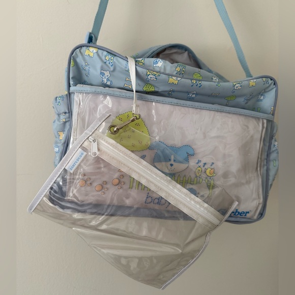 VTG 90s Y2K Insulated Diaper Bottle Bag Gerber Baby w/ Changing Pad Blue Animals - Picture 8 of 16